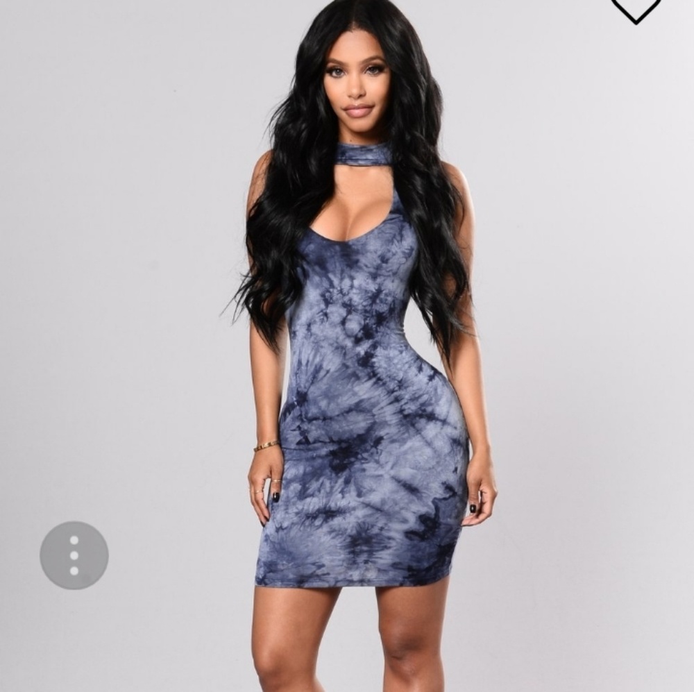 NWT  Fashion Nova Mini Tie Dye Dress. Navy.